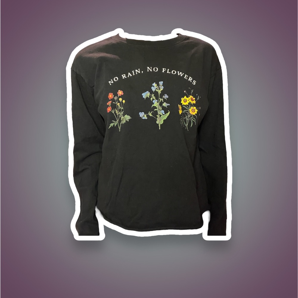 Graphic Flower Top "No Rain No Flowers"